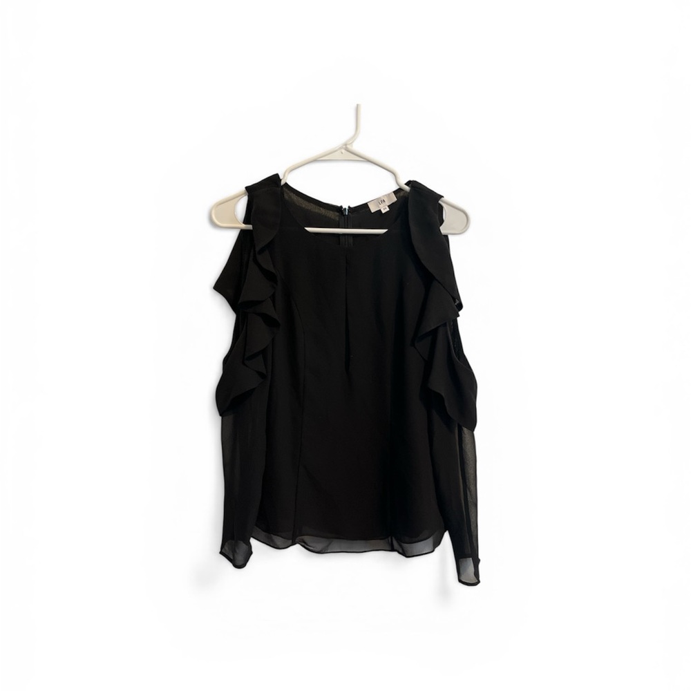 LPA Black Ruffle Cold-Shoulder Blouse Top 9